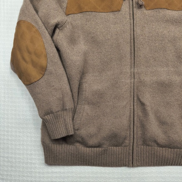 Duluth Trading Mens XL Shetland Wool Full Zip Hooded Sweater Brown Quilted Trim - Picture 5 of 11